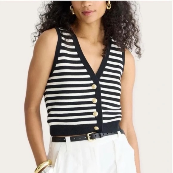 J.Crew | Emilie Striped Sweater Vest | Black & Ivory | Large - Picture 1 of 7